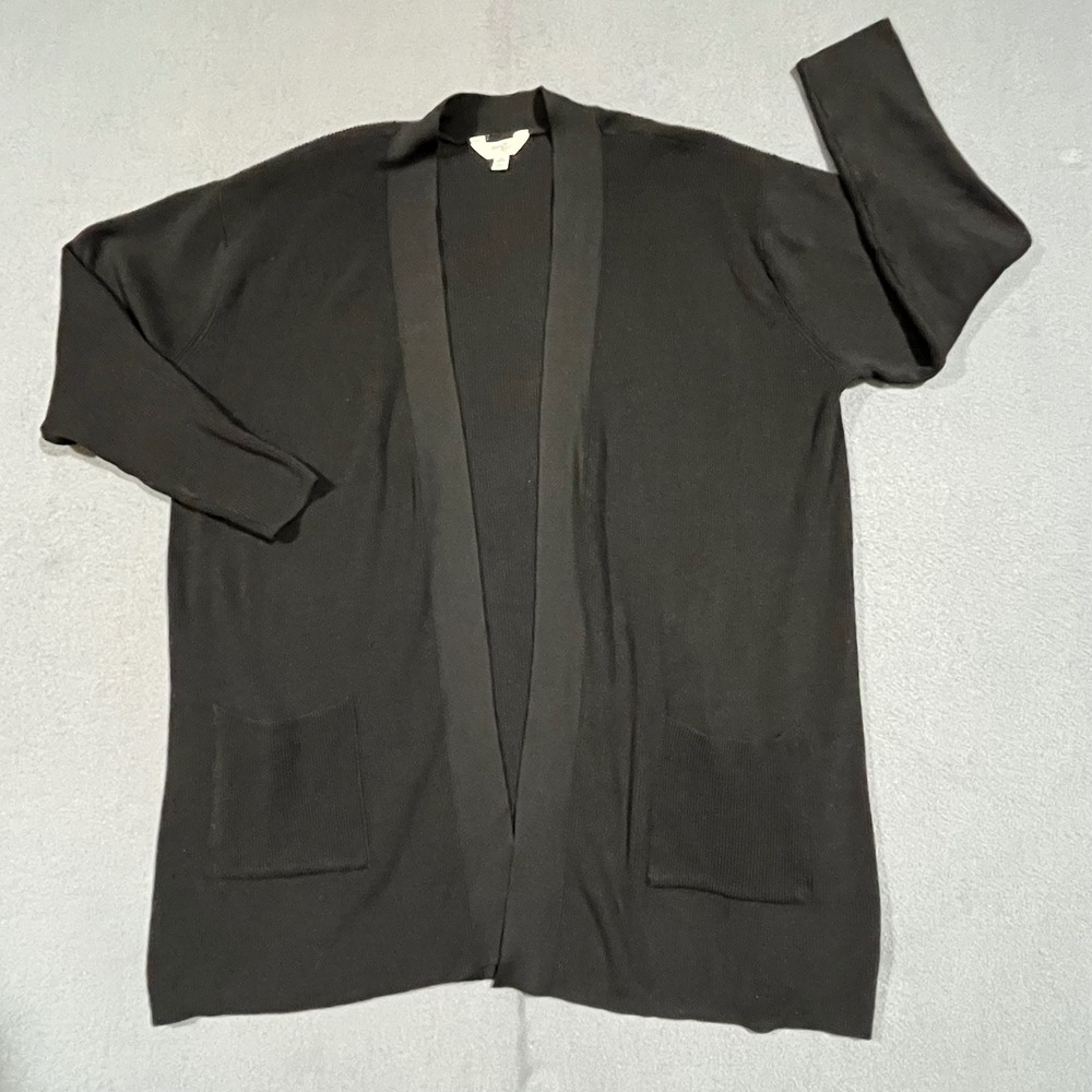Women's 1X Long Black Cardigan Sweater Plus Size 16W-18W‎ Open Front Ribbed
